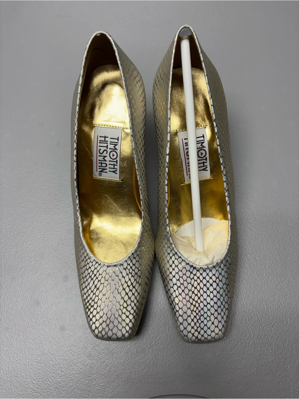 Timothy Hitsman Iridescent Silver Snake-Print Pumps